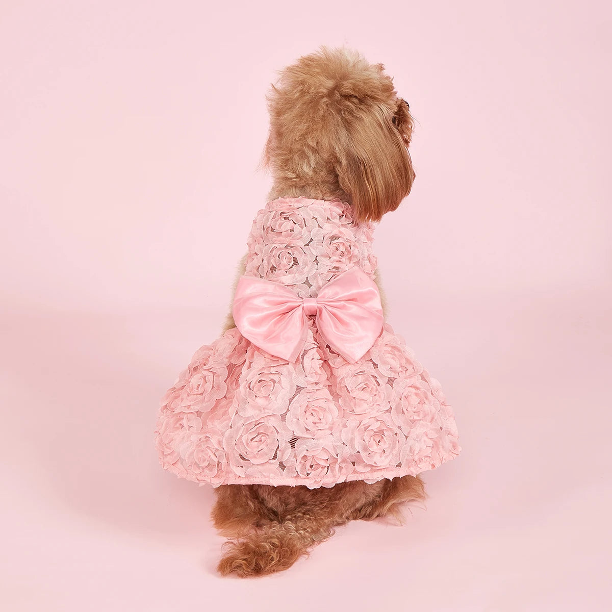 Embroidered Flower Pet Pink Bowknot Princess Clothes