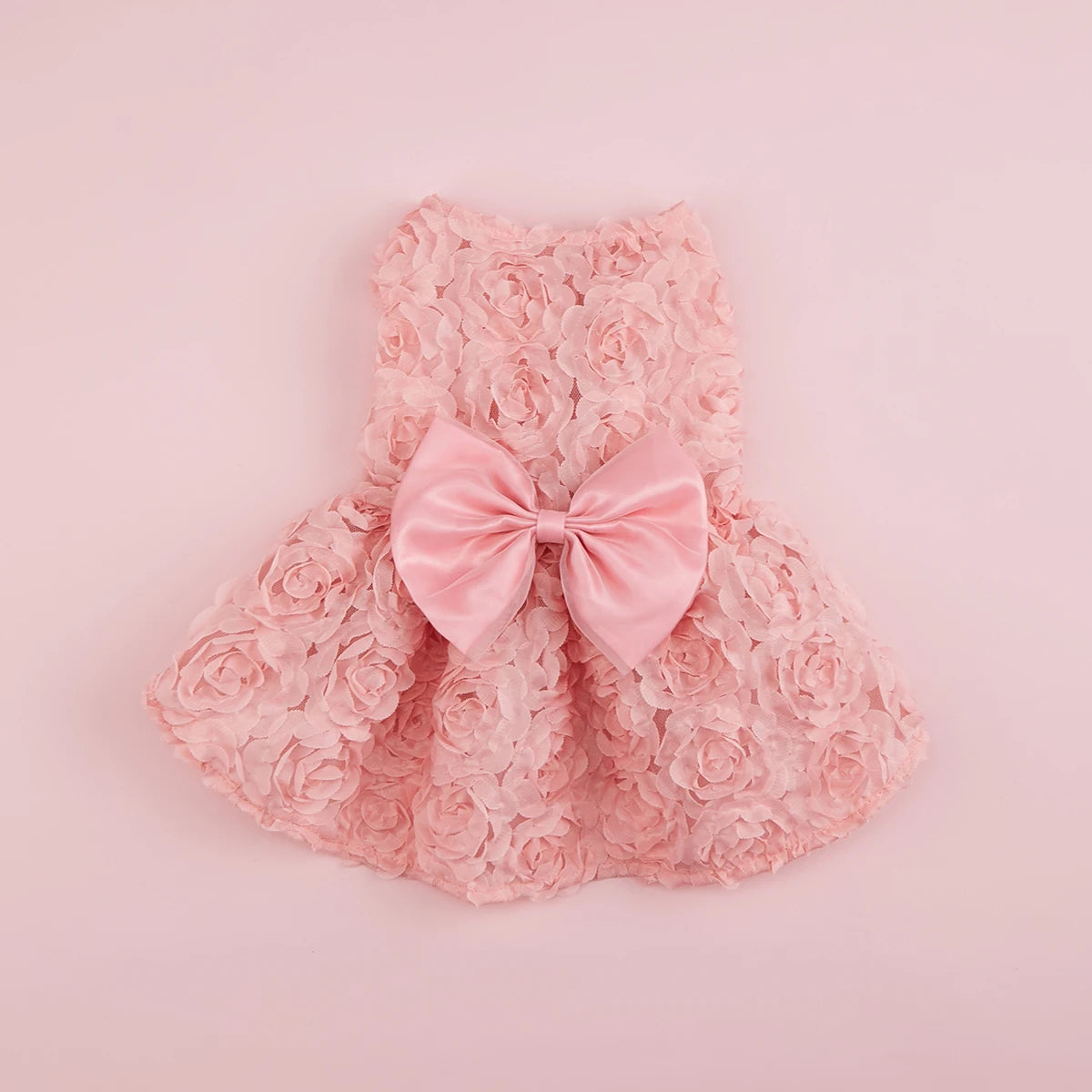 Embroidered Flower Pet Pink Bowknot Princess Clothes