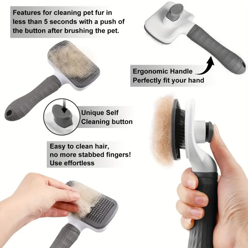 Massage Comb - Push-Button Release, for Pet Grooming