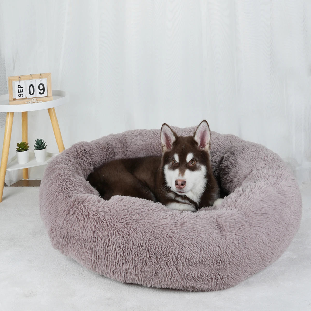 Round Basket Winter Plush Bed for pet