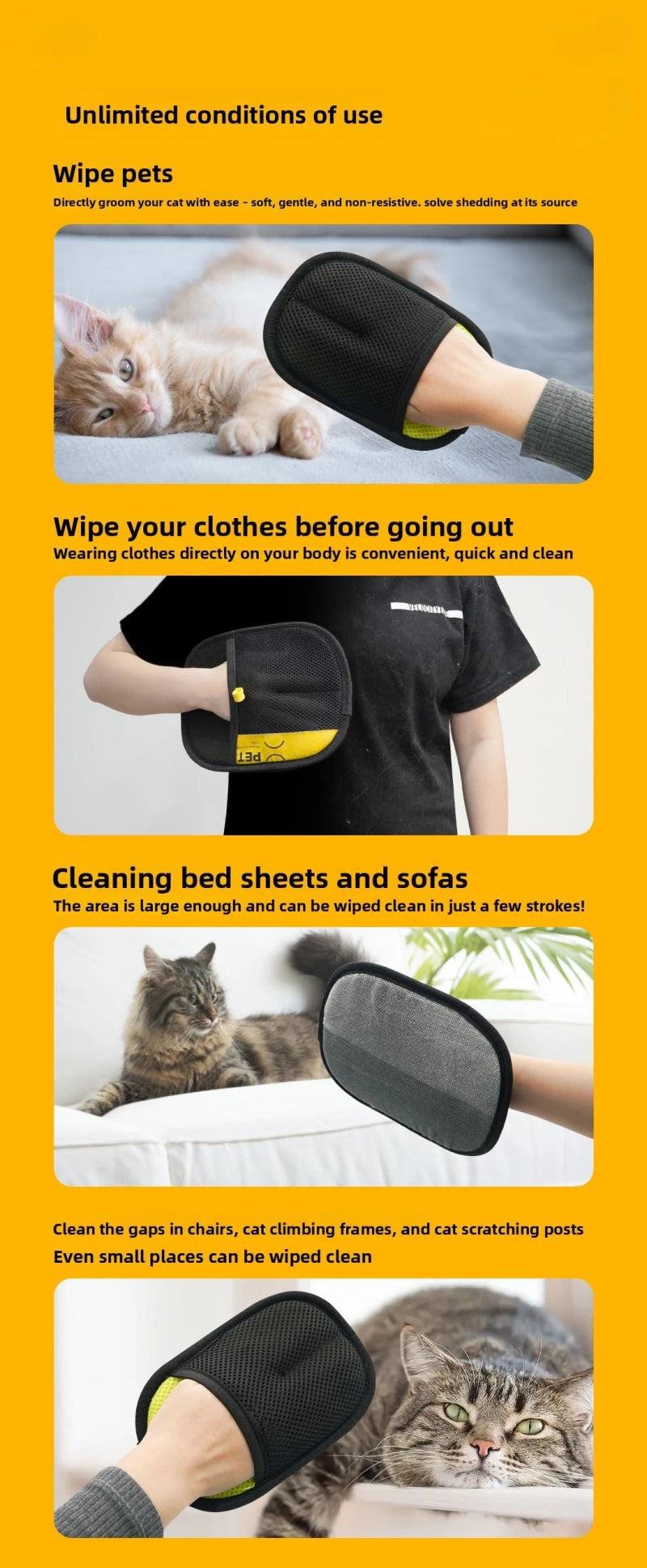 Large Pet Hair Removal Grooming Gloves