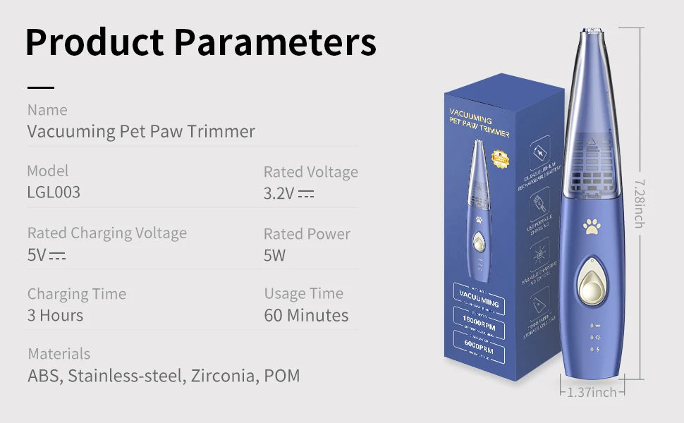 Pet Paw Trimmer with Vacuum Suction