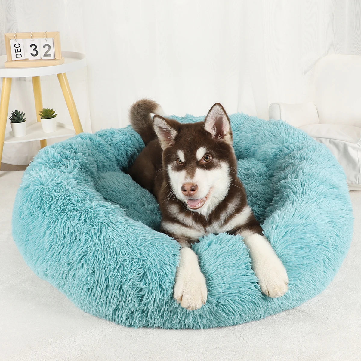 Round Basket Winter Plush Bed for pet