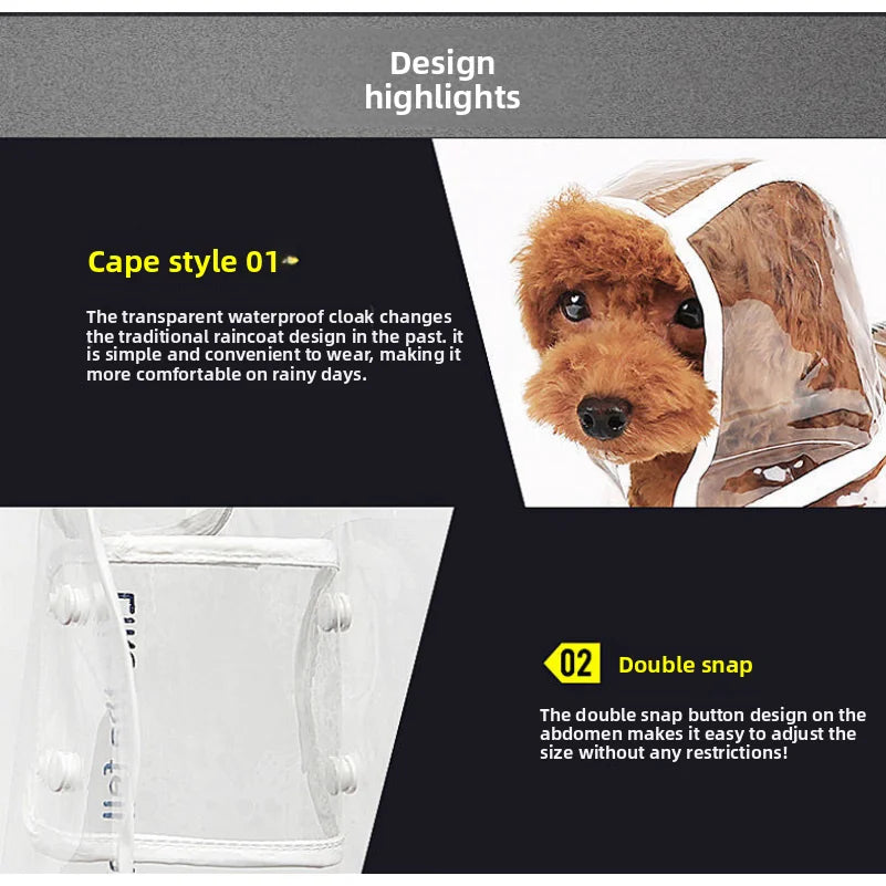 Pet Transparent Raincoat Hooded Waterproof Jacket