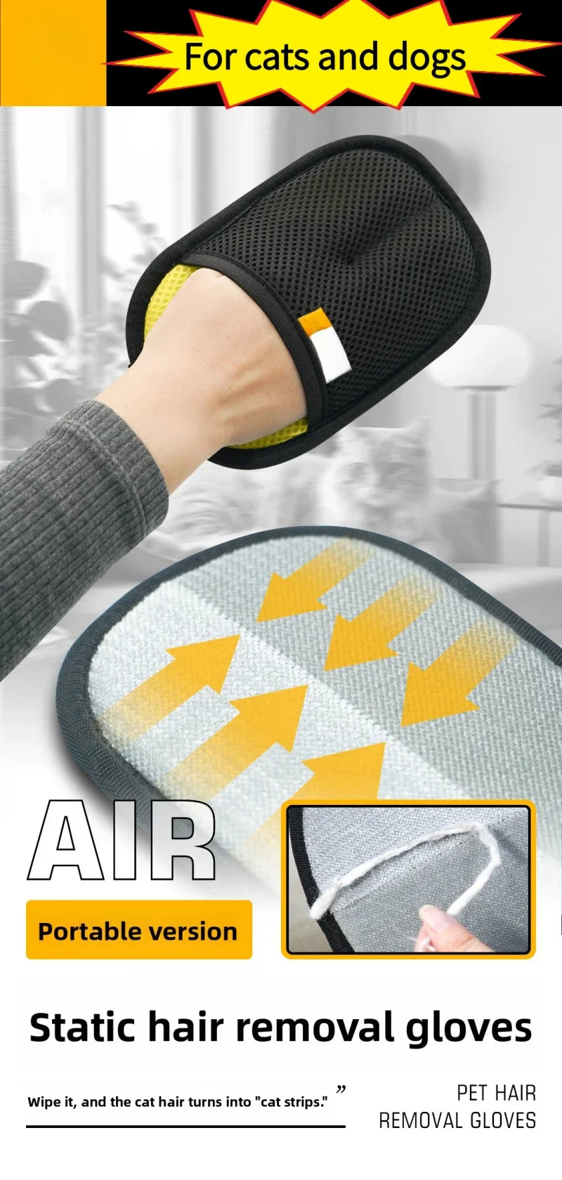 Large Pet Hair Removal Grooming Gloves