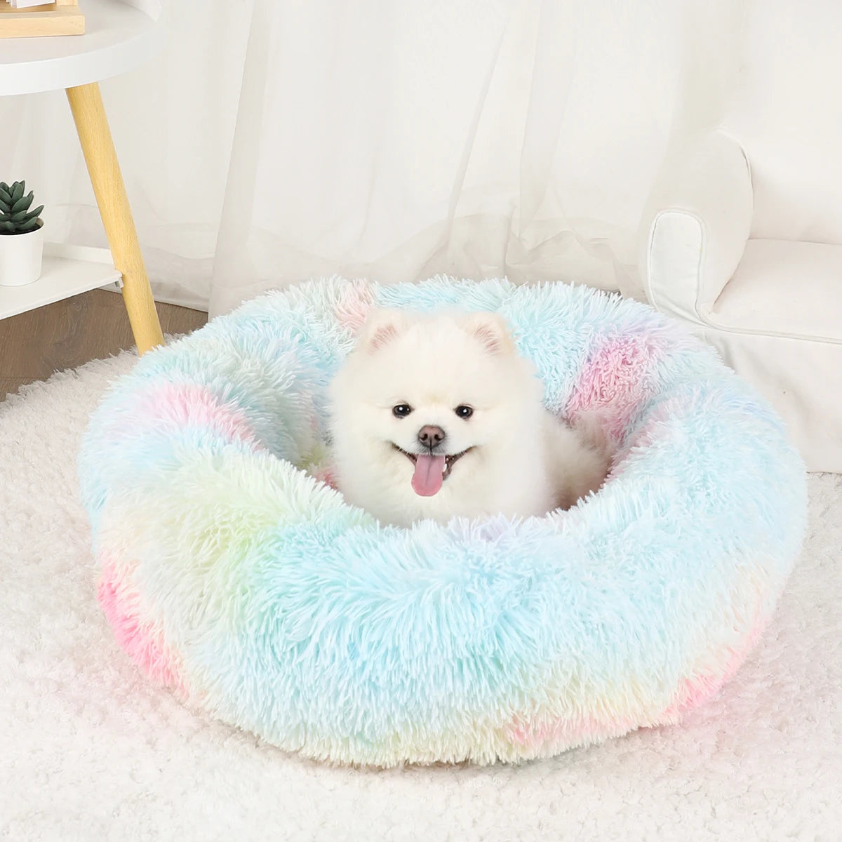Round Basket Winter Plush Bed for pet